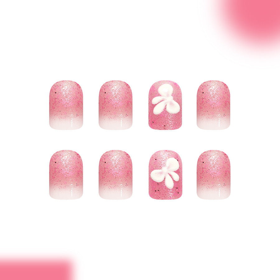 Blossom Bliss Short Square Pink Ombre Press-On Nail Set with Charming Floral Accents