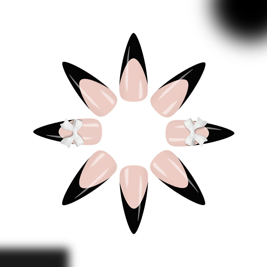Elegant Evening Stiletto Long Two-Tone with Unique Bow Accent Press On Nail Set