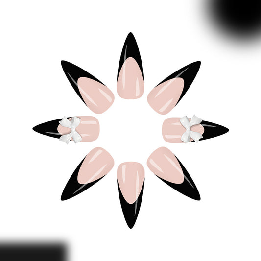 Elegant Evening Stiletto Long Two-Tone with Unique Bow Accent Press On Nail Set