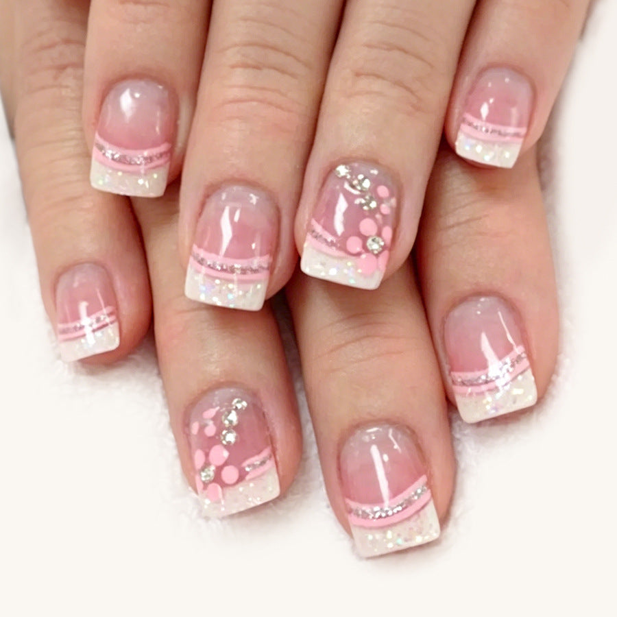 Charming Blossom Short Square Soft Pink Glitter Nail Set