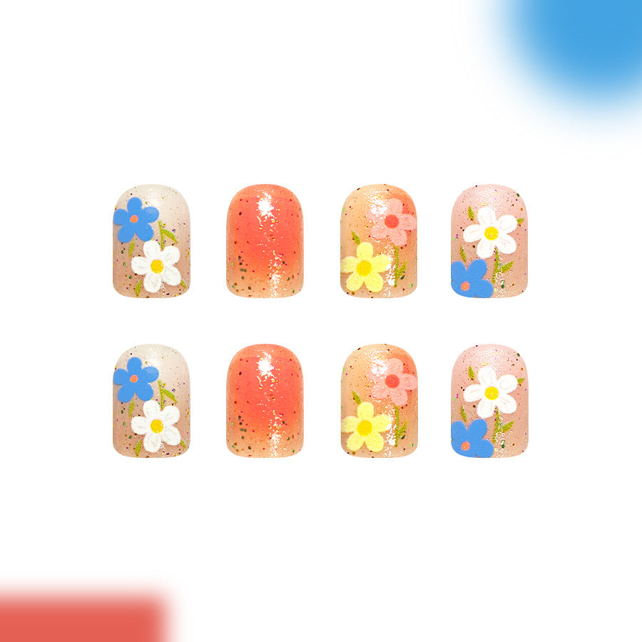 Floral Dream Short Square Colorful Press On Nail Set with Vibrant Flower Designs