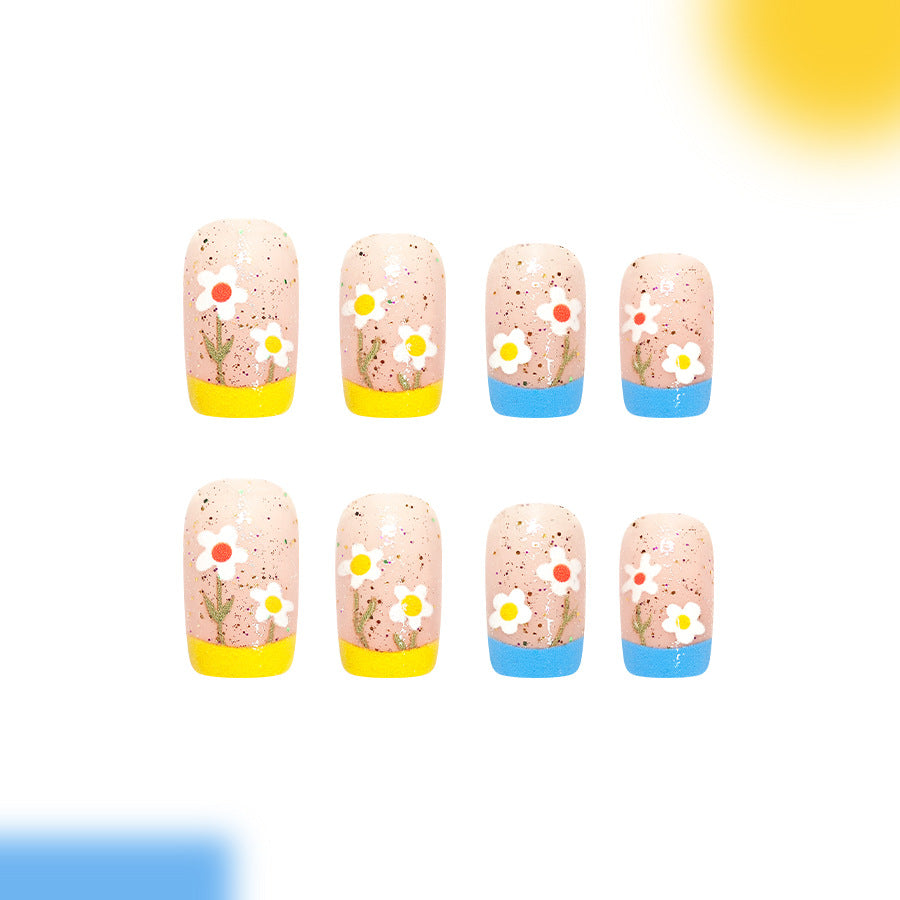 Sunny Floral Delight Long Square Pastel Colors with Charming Flower Design Press On Nail Set
