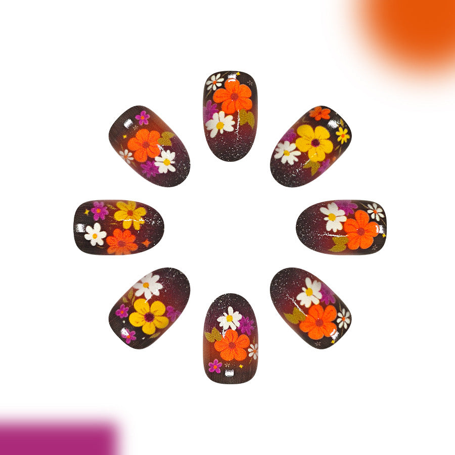 Botanical Bliss Medium Round Dark Floral Press on Nail Set