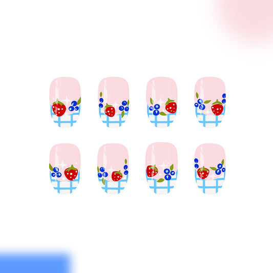Summer Berry Bliss Short Oval Pink with Charming Fruit Design Press On Nail Set