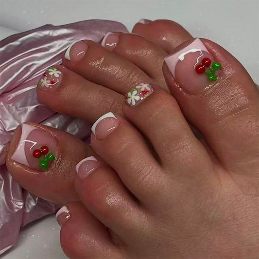 Blossom Delight Short Square Pink with Floral Accents Toenail Set