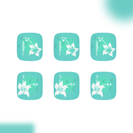Tropical Serenity Short Square Aqua Floral Press On Toenail Set