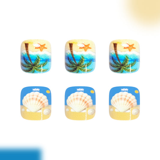 Tropical Paradise Short Square Ocean Wave Design Press On Toenail Set