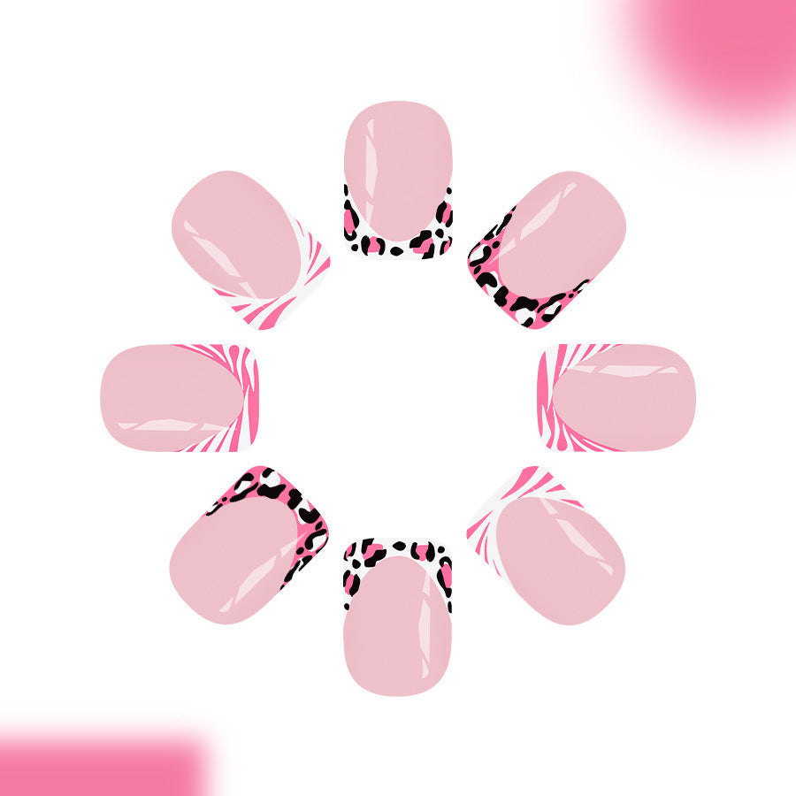 Glamorous Animal Print Short Square Pink Press On Nail Set with Unique Patterned Tips