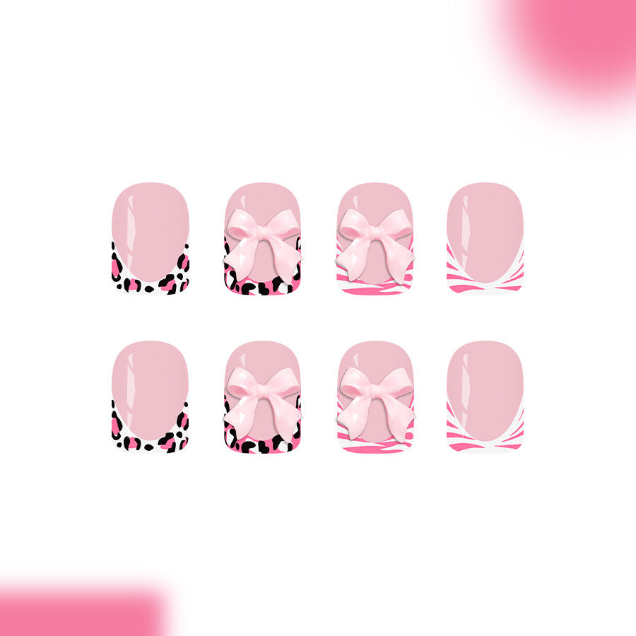 Chic Pink Short Square with Charming Bow Accents Press On Nail Set