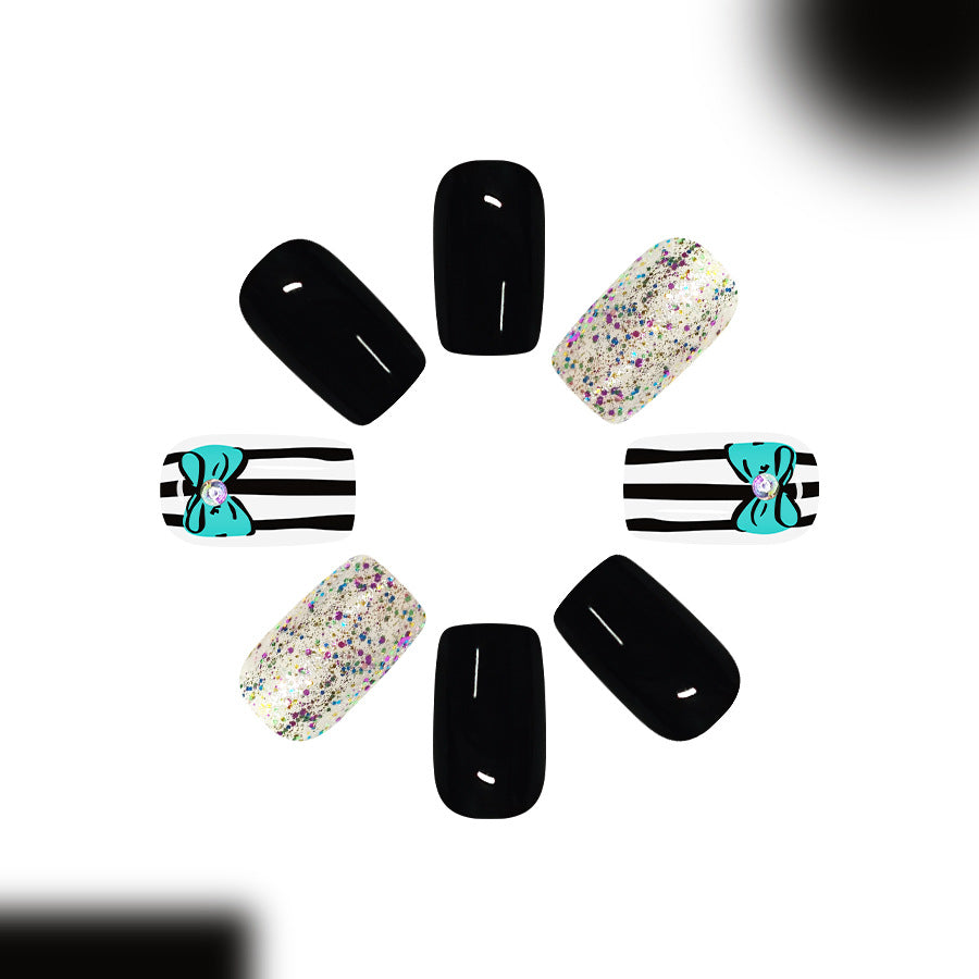 Chic Gothic Short Square Black and Glittery Accent Nail Set