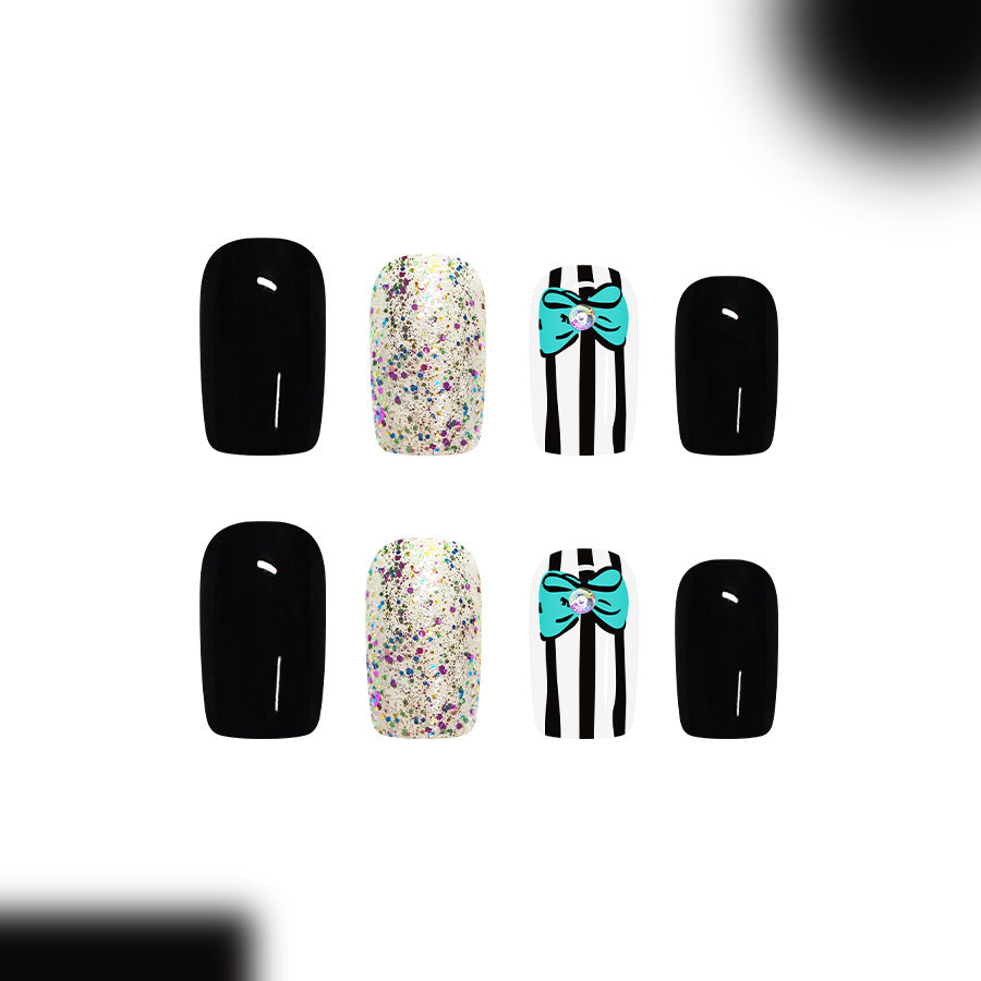 Chic Party Ready Long Square Black and Confetti Press On Nail Set
