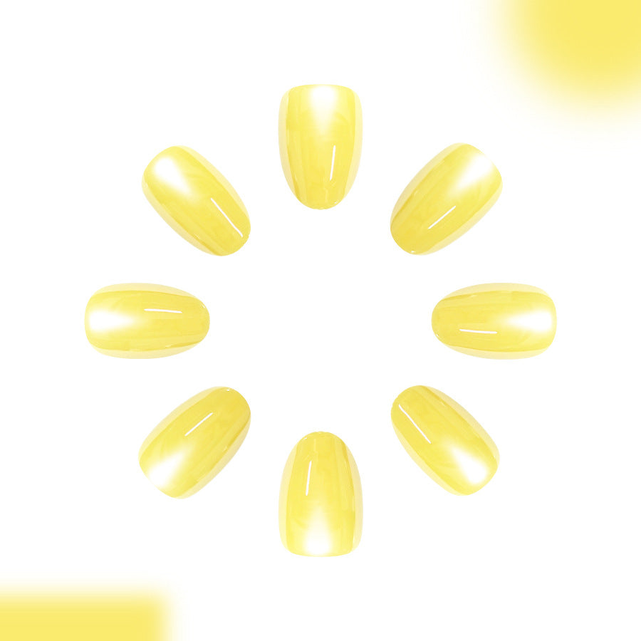 Sunny Delight Medium Oval Yellow Glossy Press On Nail Set