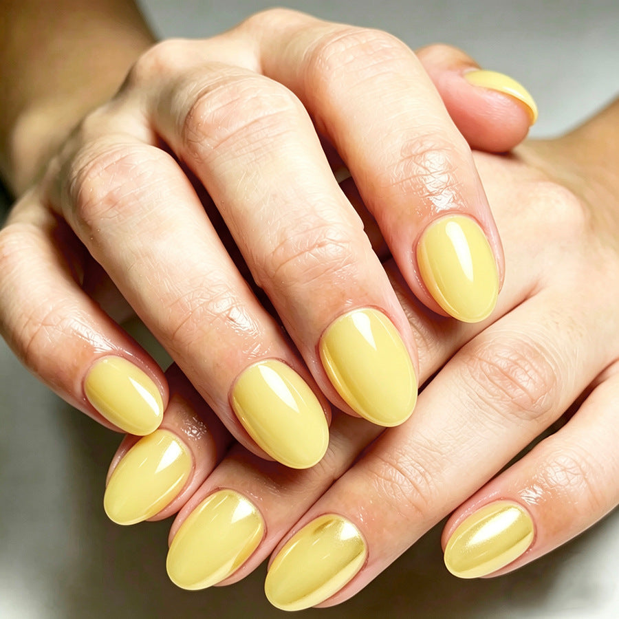 Sunny Delight Medium Oval Yellow Press On Nail Set with Glossy Finish
