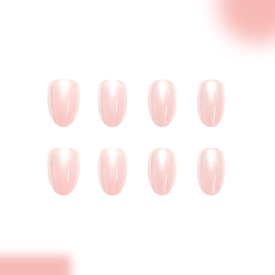 Blushing Blossom Short Round Pink Shimmer Press On Nail Set