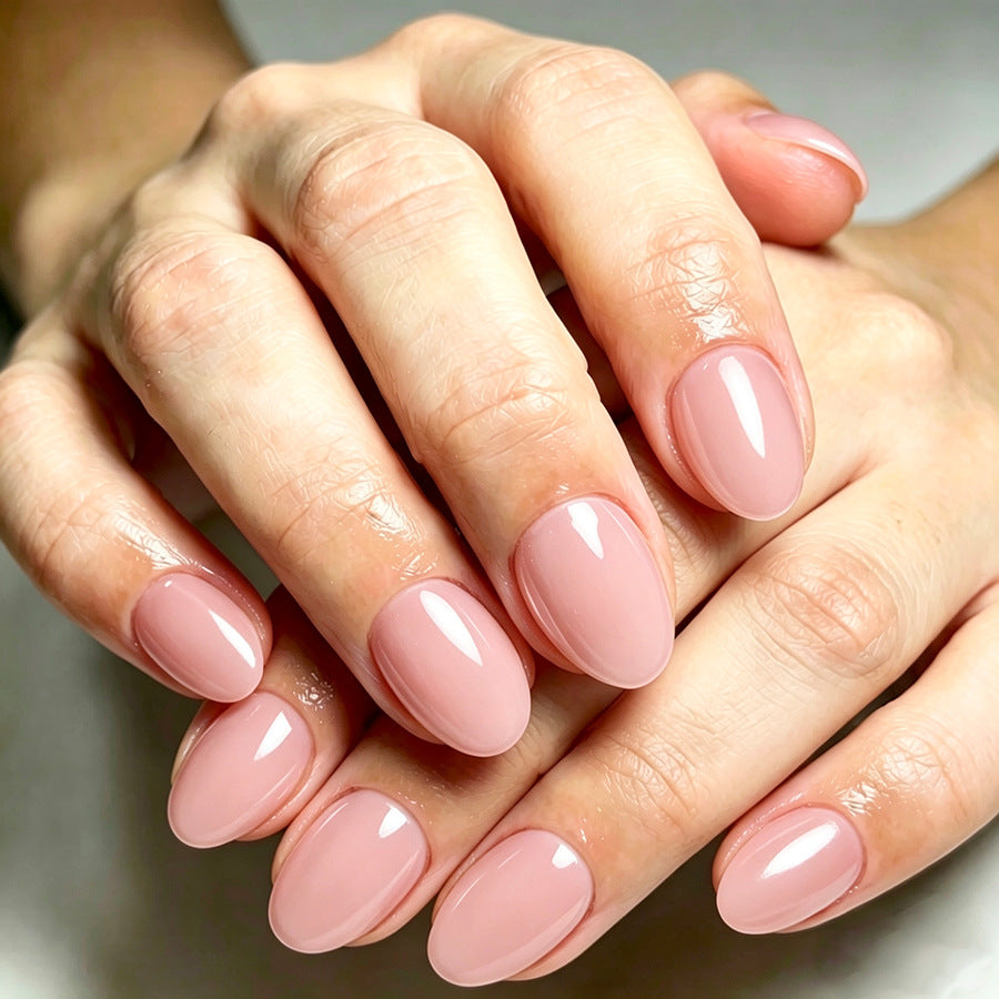 Chic Elegance Short Round Soft Pink Glossy Press On Nail Set