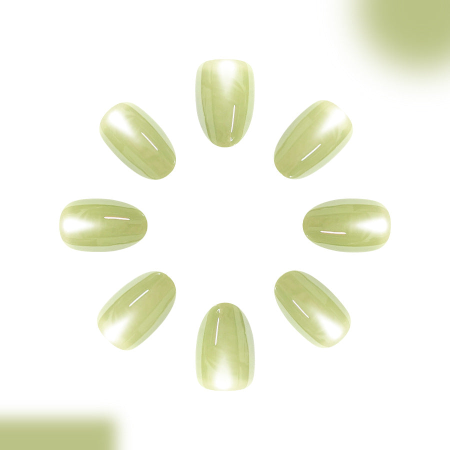 Whimsical Garden Short Oval Green Shimmering Press on Nail Set