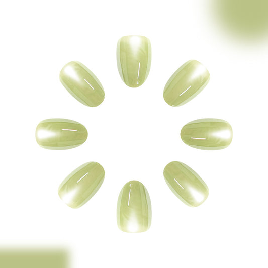 Whimsical Garden Short Oval Green Shimmering Press on Nail Set