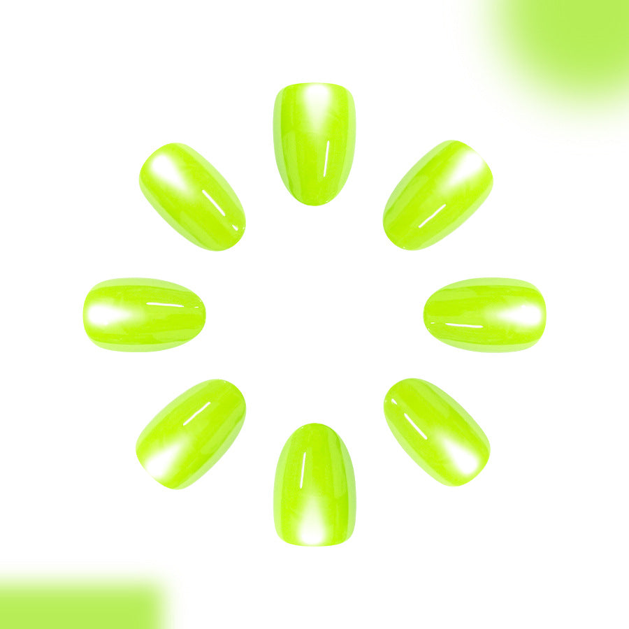 Vibrant Glow Medium Oval Neon Green Shimmer Press-On Nail Set