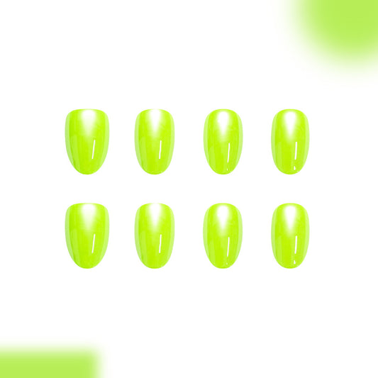 Vibrant Glow Short Round Neon Green Iridescent Press On Nail Set
