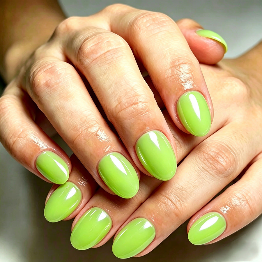 Vibrant Spring Oasis Short Oval Green Shimmer Press On Nail Set
