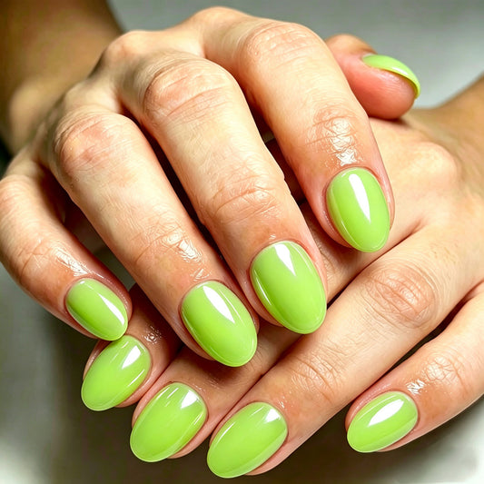 Vibrant Spring Oasis Short Oval Green Shimmer Press On Nail Set