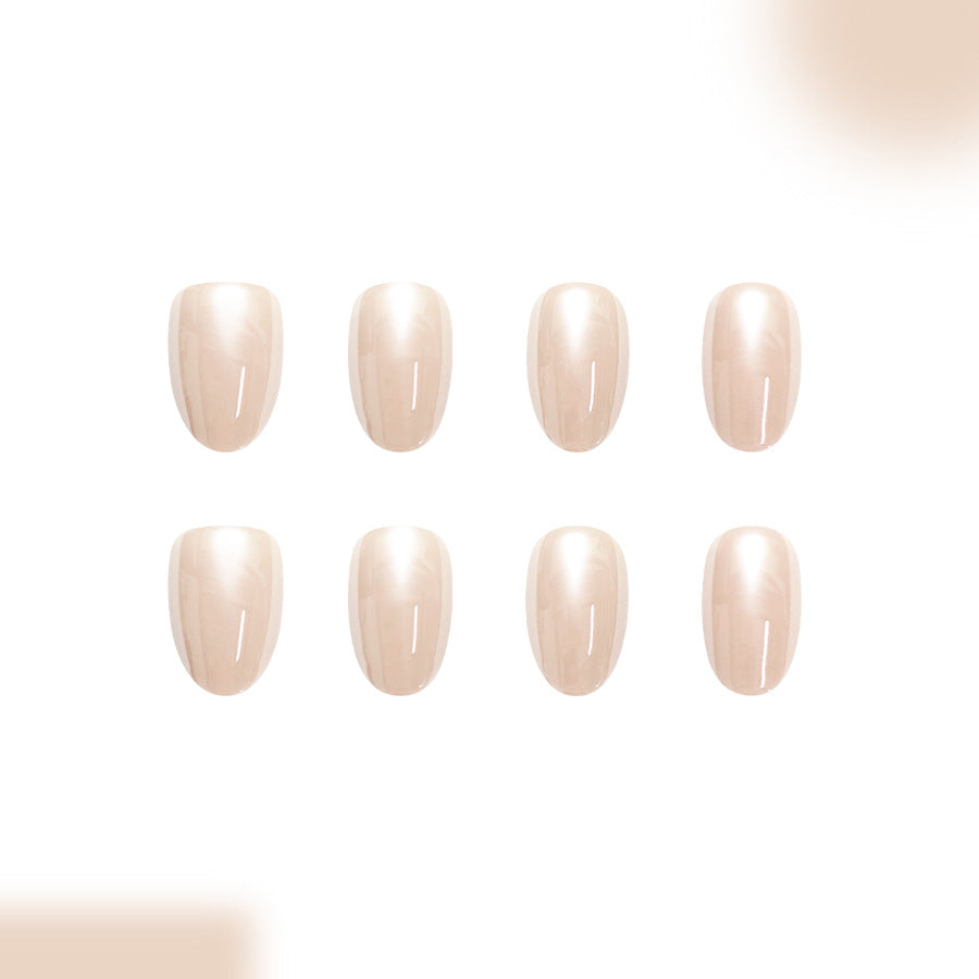Elegant Serenity Medium Oval Beige Glossy Nail Set