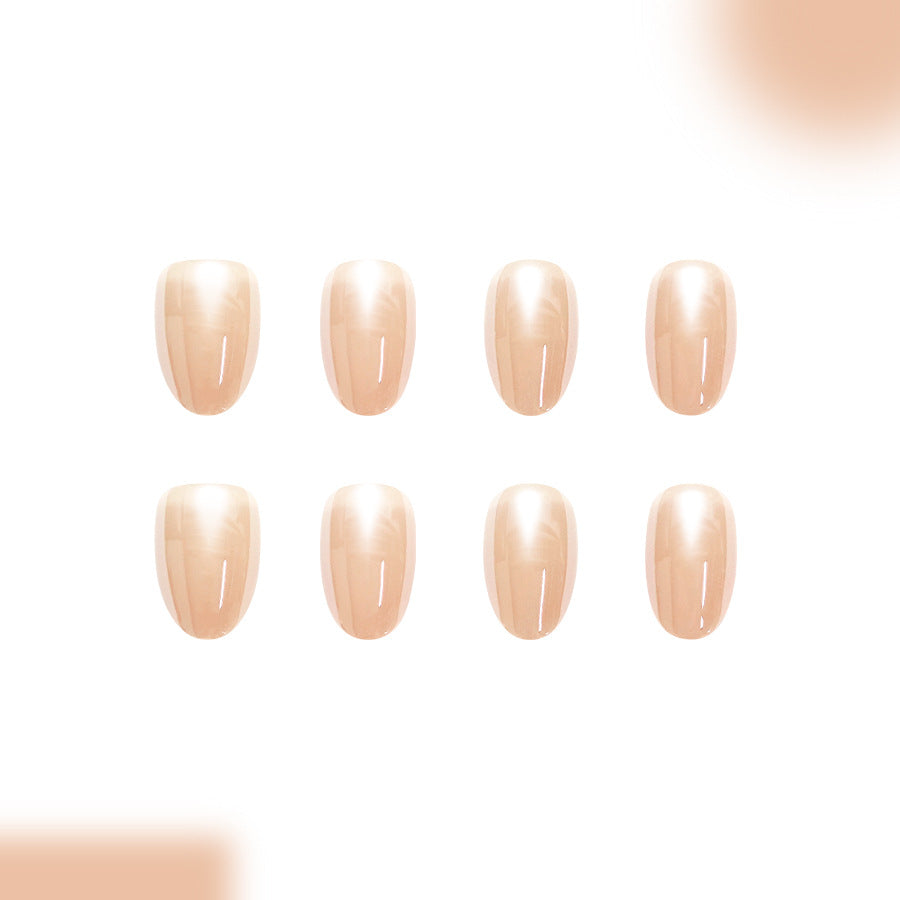 Elegant Beige Dream Short Oval Glossy Finish Press On Nail Set