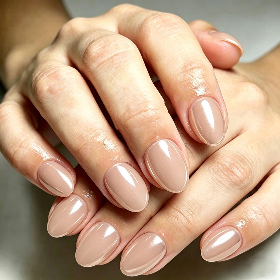 Elegant Serenity Long Almond Blush Press On Nail Set with Glossy Finish