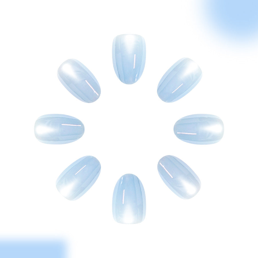 Dreamy Sky Short Oval Frosted Shine Nail Set