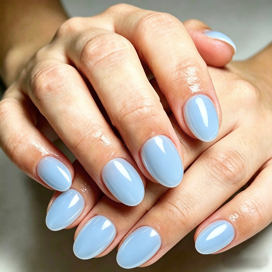 Dreamy Sky Oval Short Press-On Nail Set with Glossy Finish