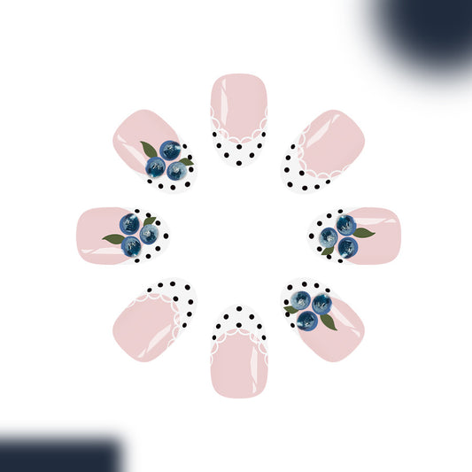Berry Bliss Short Oval Pink with Blueberry Design Press On Nail Set