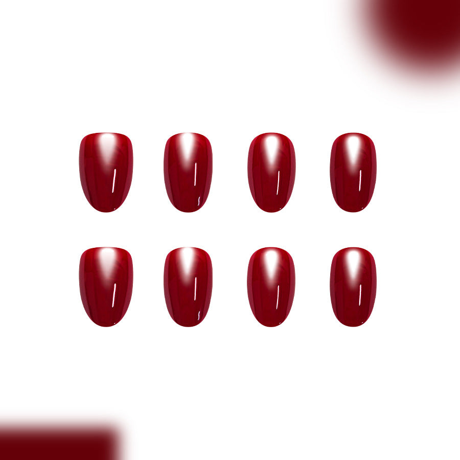 Glamorous Elegance Short Round Deep Red Glossy Press On Nail Set
