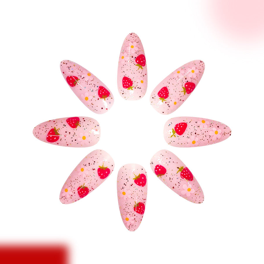 Sweet Strawberry Dream Medium Stiletto Pink Glitter Press On Nail Set