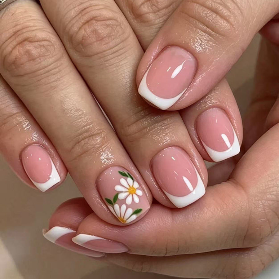 Blooming Elegance Short Square Pink with Floral Accent Press-On Nail Set