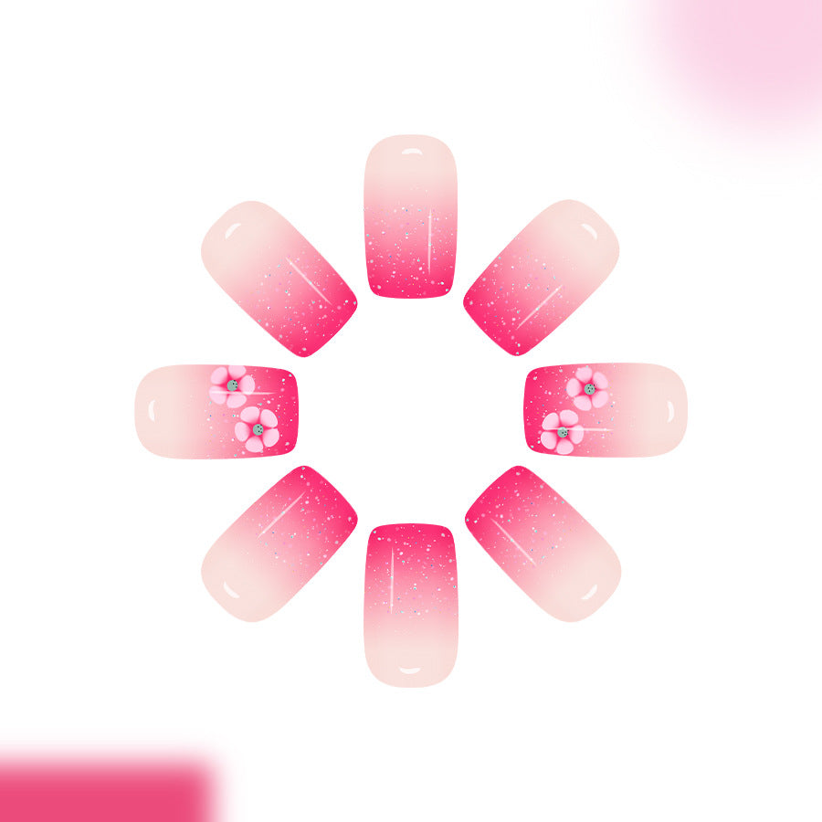 Blossom Dreams Medium Square Pink Ombre Press On Nail Set with Floral Accents