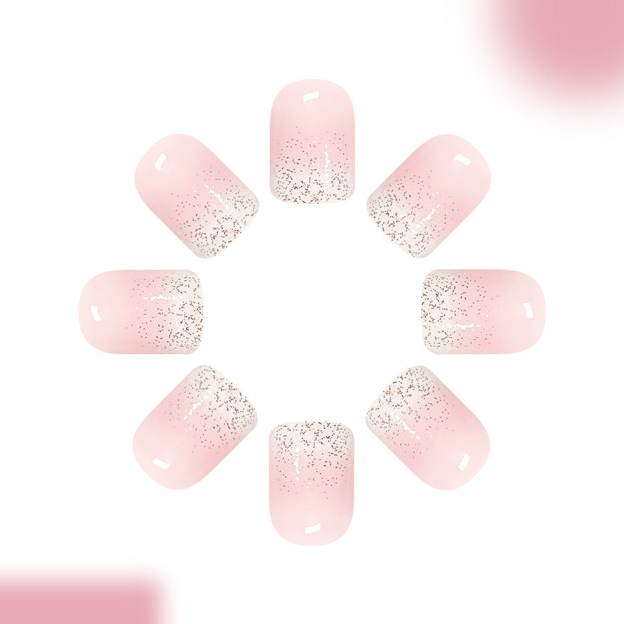 Elegant Dreamscape Short Square Pastel Pink with Glitter Ombre Press On Nails Set