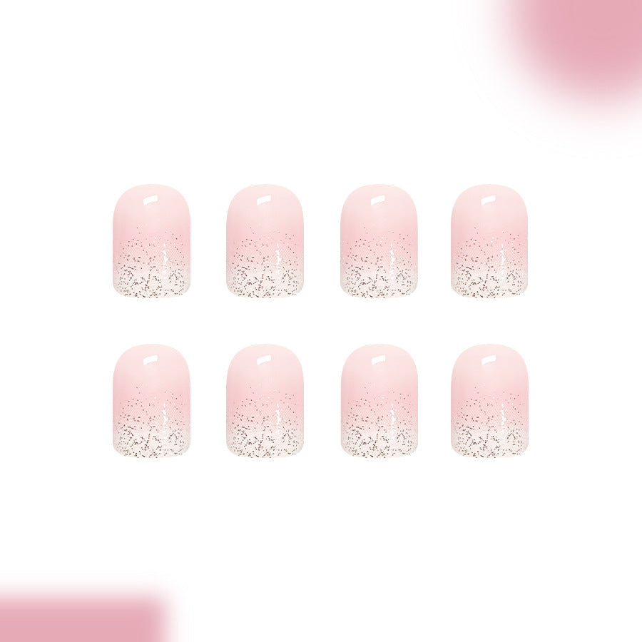 Whimsical Pink Short Square Press On Nail Set with Sparkling Ombre Finish