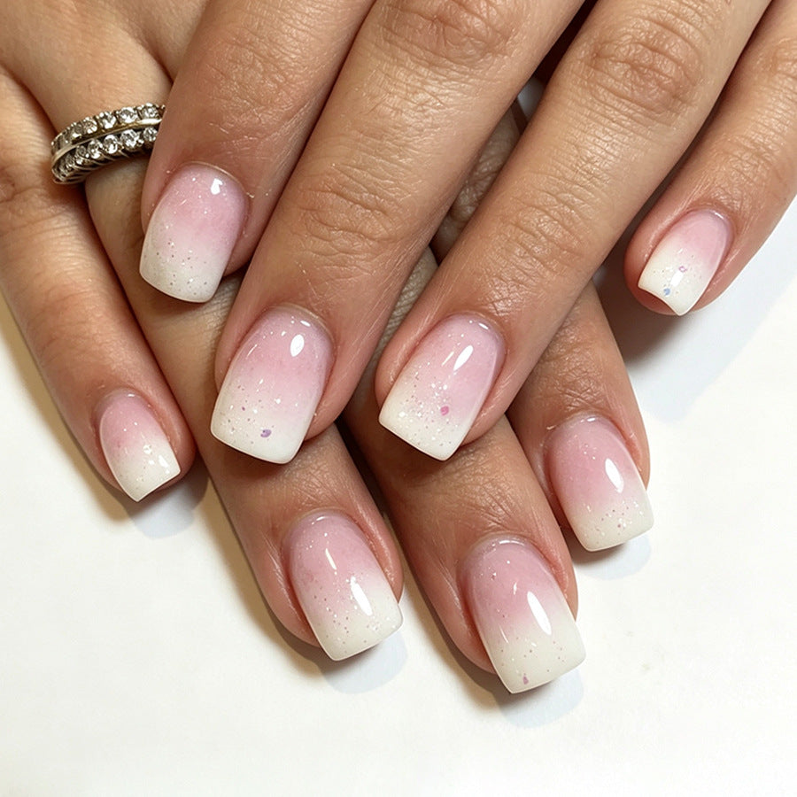 Enchanted Elegance Short Square Pink Ombre with Sparkling Finish Press On Nail Set