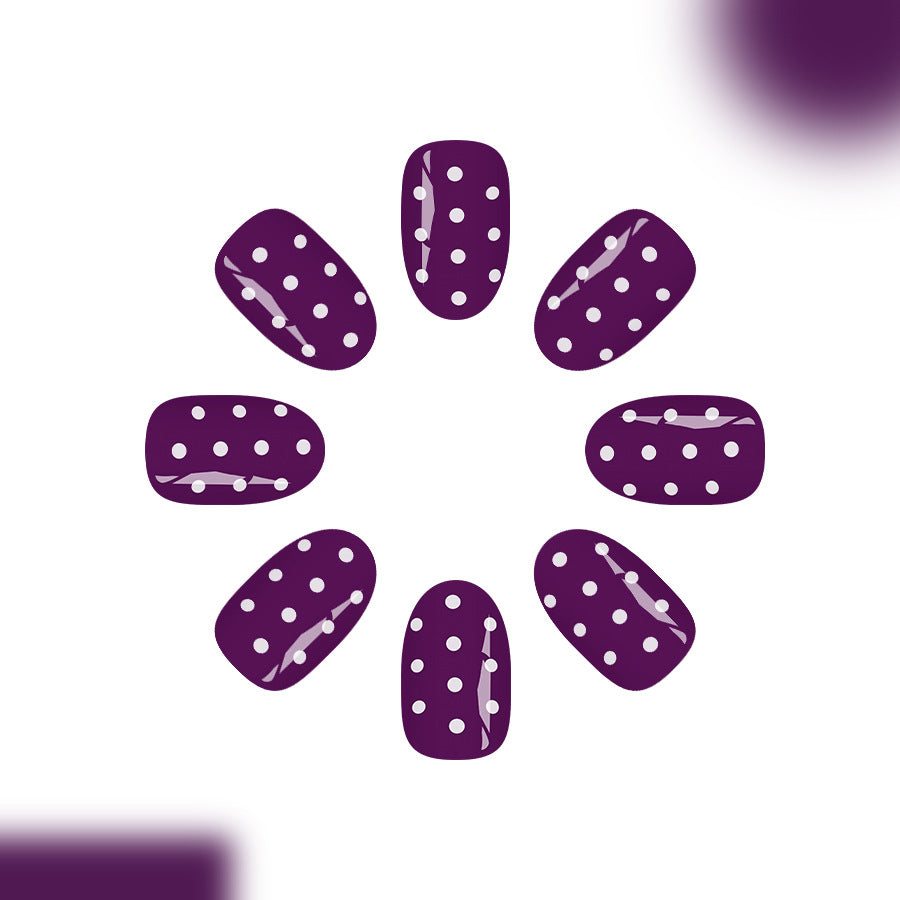 Polka Dot Dreams Short Oval Purple Press-On Nail Set with Glossy Finish