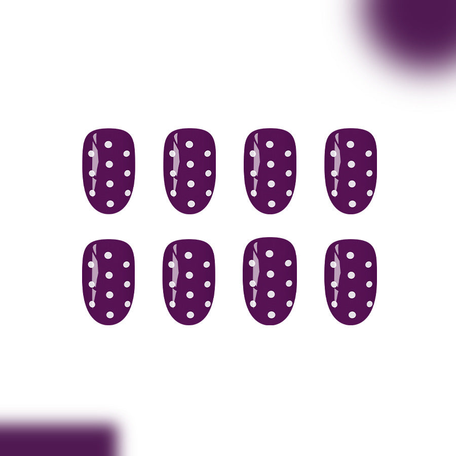 Playful Polka Dots Short Round Purple Nail Set with Glossy Finish