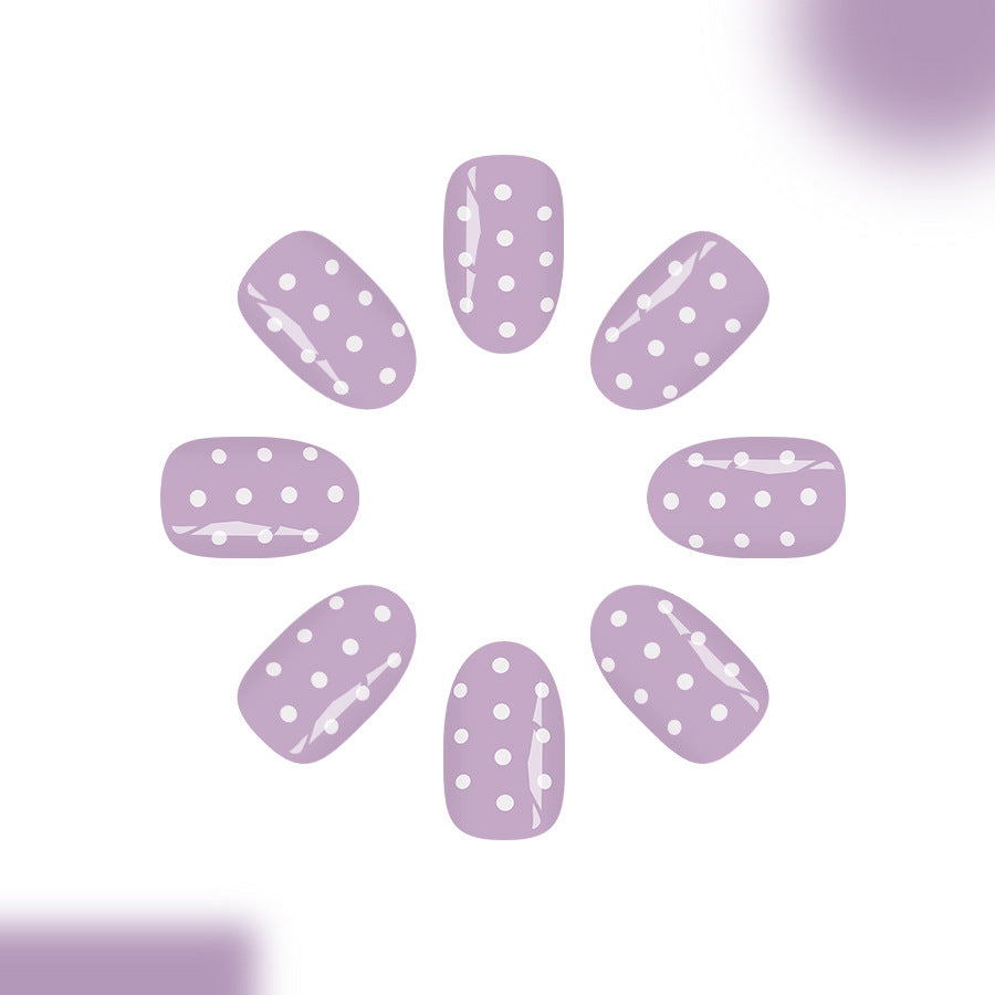 Whimsical Lavender Short Round Press On Nail Set with Charming Polka Dots