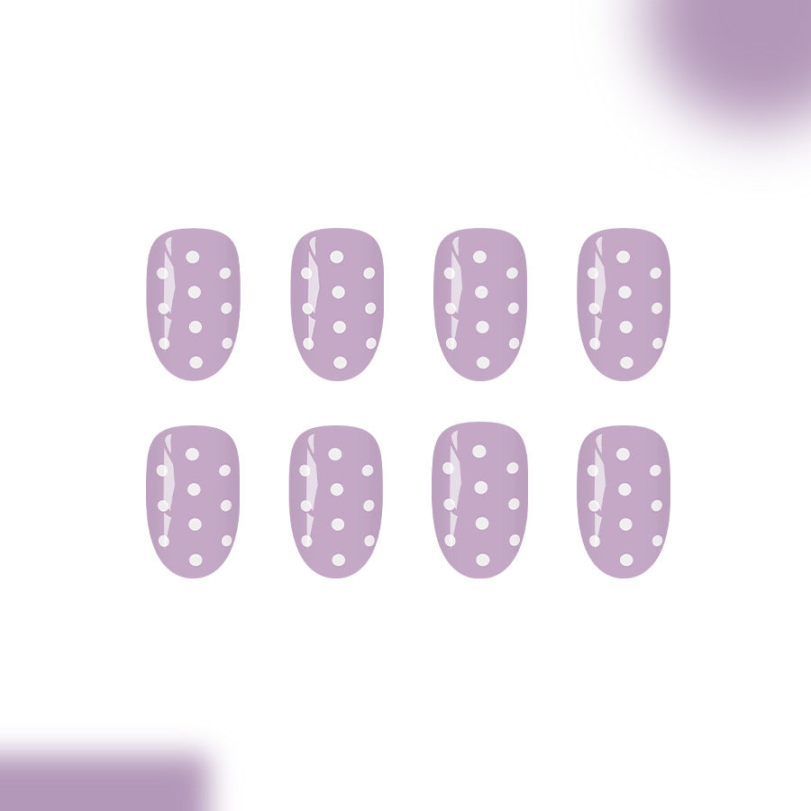 Whimsical Polka Dot Short Round Lavender Press On Nail Set with Glossy Finish