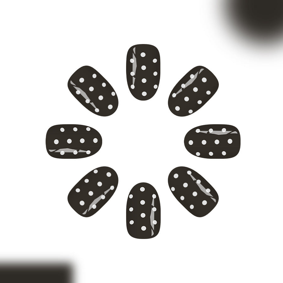 Chic Dots Medium Round Black with White Polka Dots Press on Nail Set