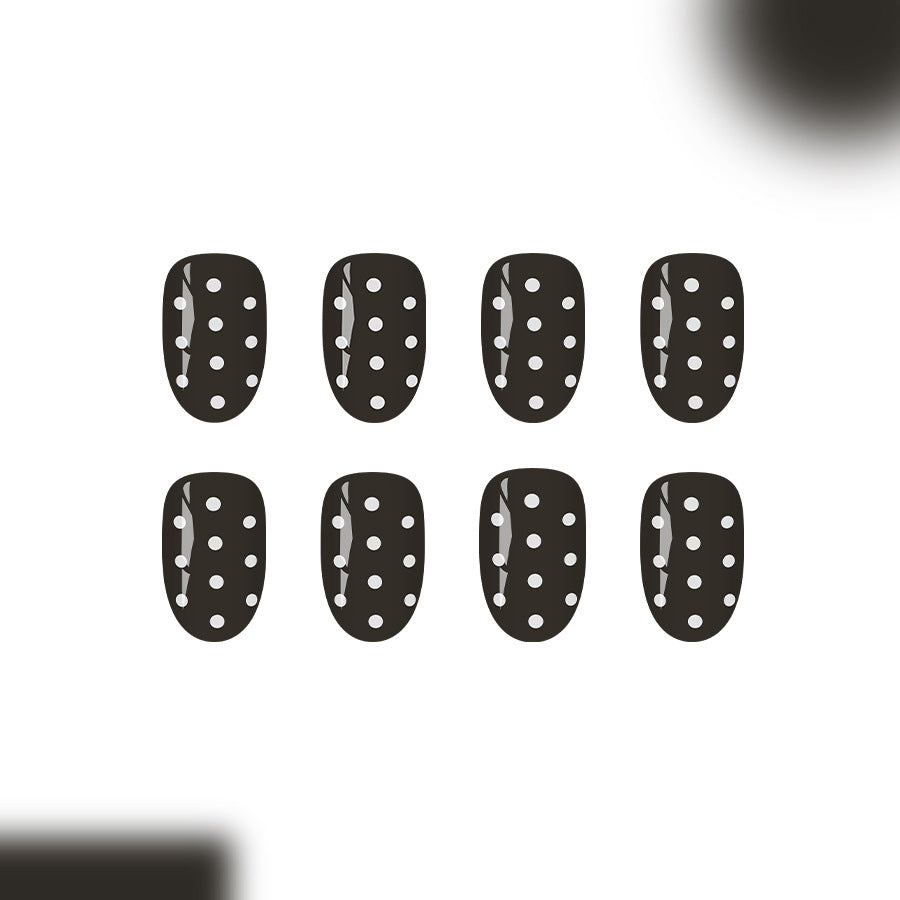 Elegant Noir Short Round Nail Set with Charming Dots
