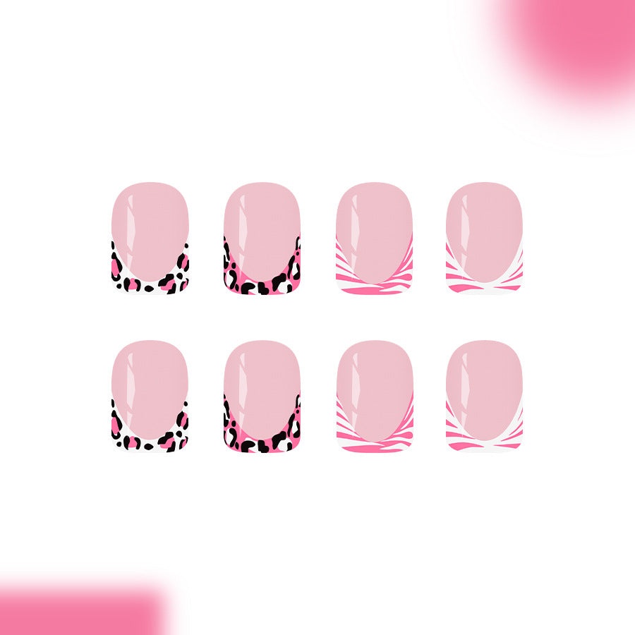 Chic Leopard Design Medium Square Pink Press on Nail Set with Striking Patterns