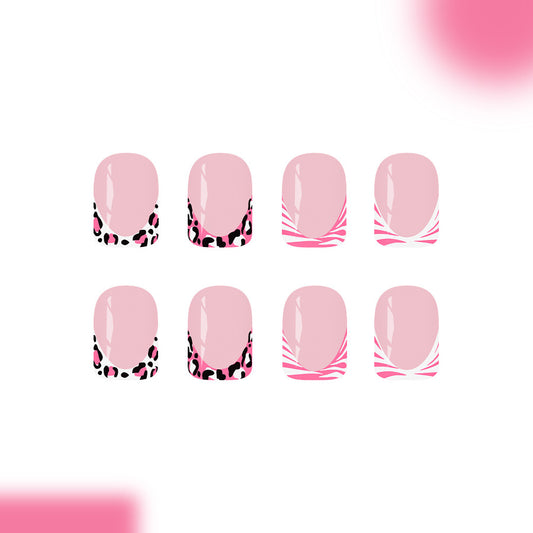 Chic Leopard Design Medium Square Pink Press on Nail Set with Striking Patterns