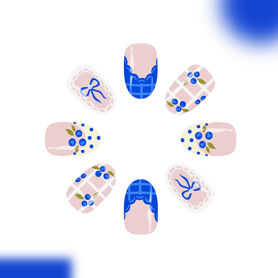 Charming Floral Garden Medium Oval Blue and White Decorative Press-On Nail Set