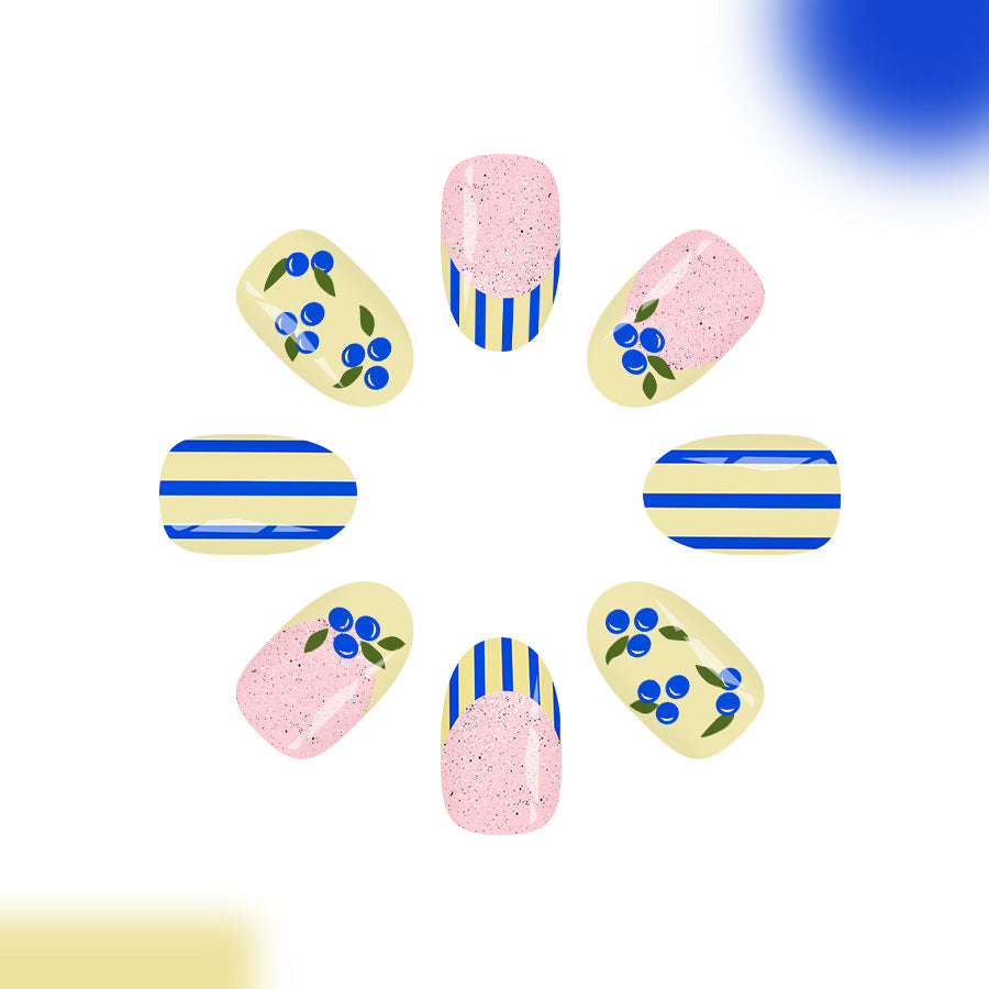 Summer Vibes Short Almond Blueberry Floral Nail Set