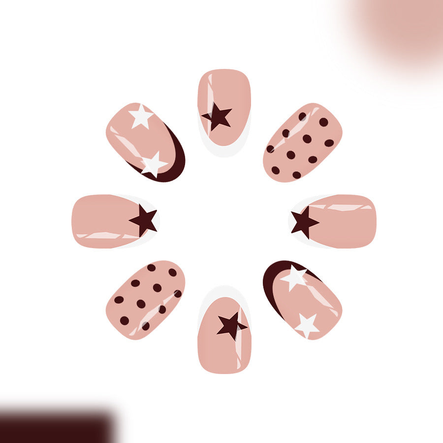 Starry Night Medium Oval Pink with Unique Star Accents Press On Nail Set