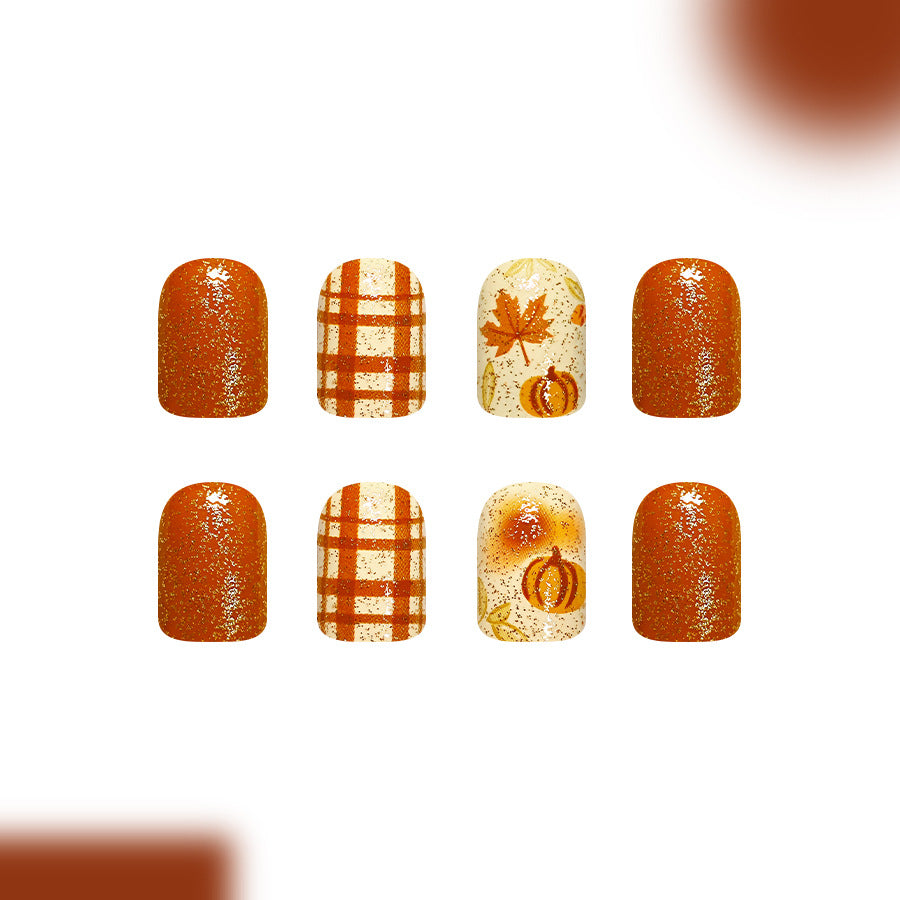 Autumn Vibes Short Square Orange Glitter Press On Nail Set